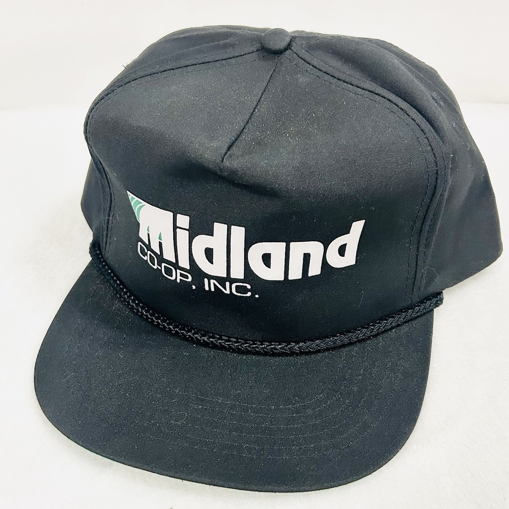 Midland Co-Op Vintage Trucker Rope Hat Cap Adjustable Snapback Black Outdoors‎